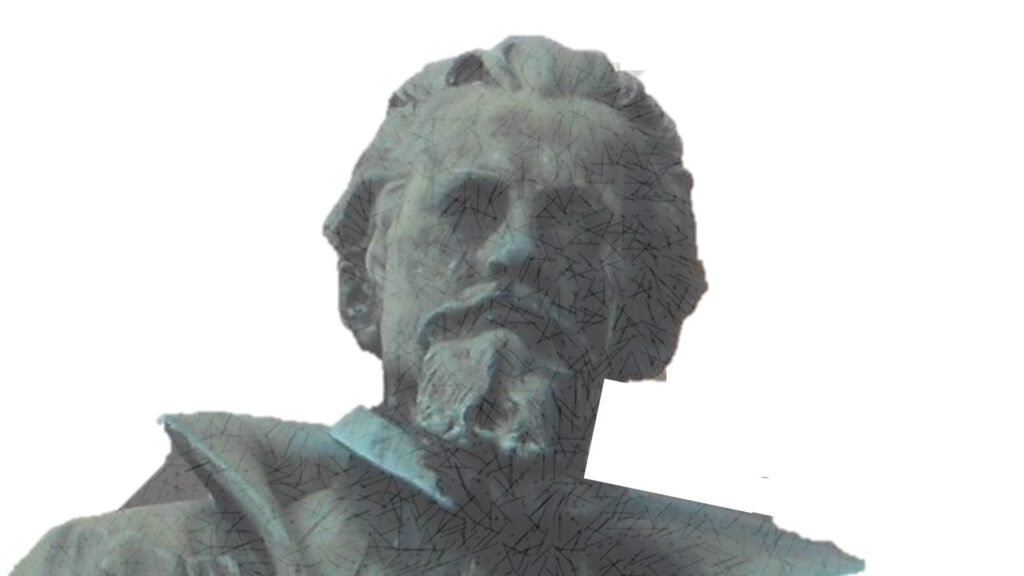 Bildausschnitt vom Kopf des Denkmals von Johannes Kepler.